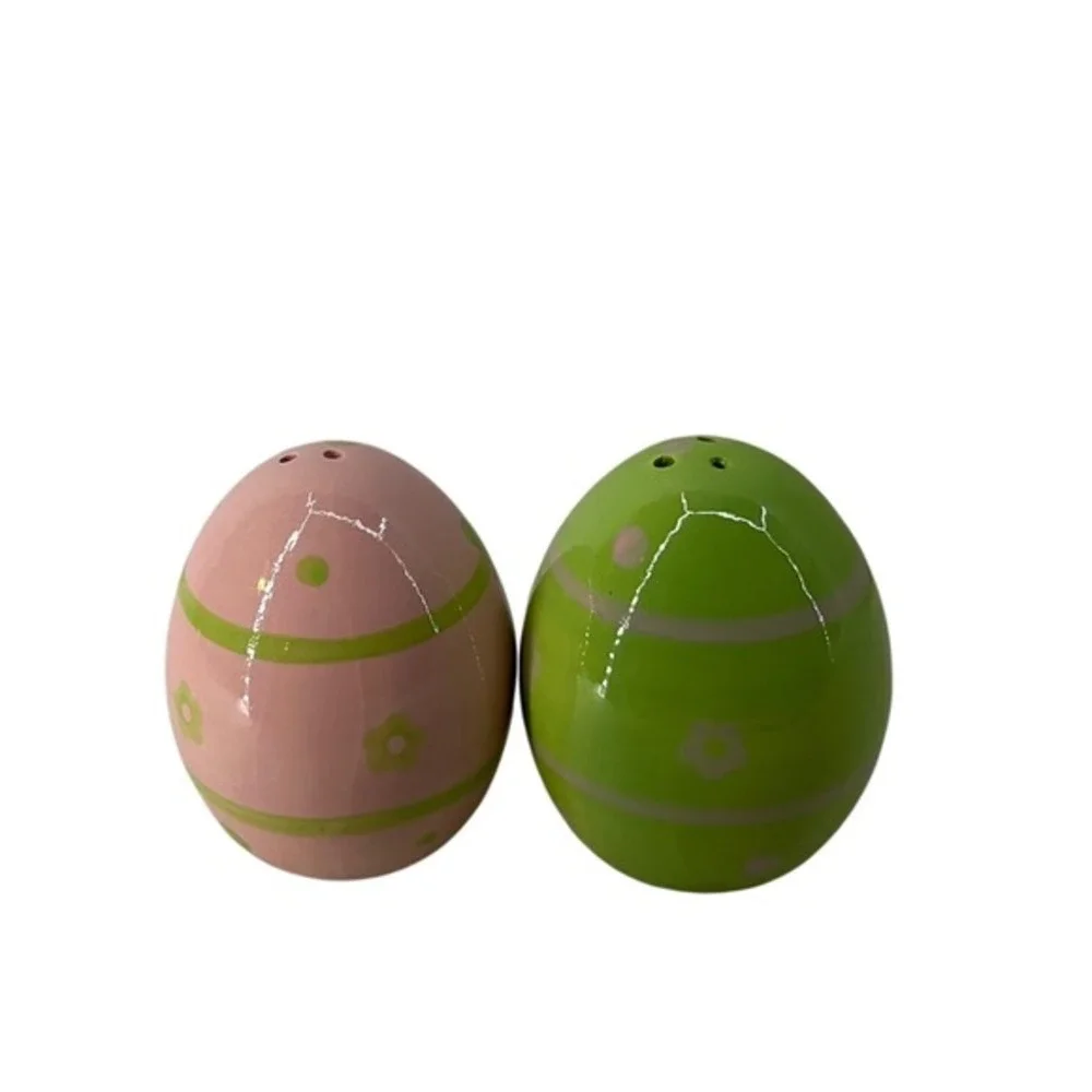 Unbranded‎ Easter Egg Salt Pepper Shakers OS Pink Green Excellent Spring Decor